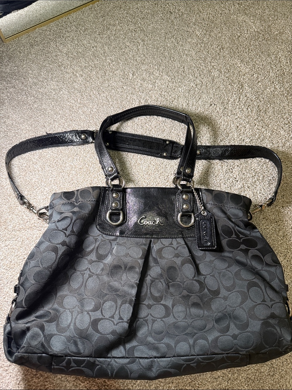 Coach F15510 Vintage Black Signature Canvas Shoulder Tote